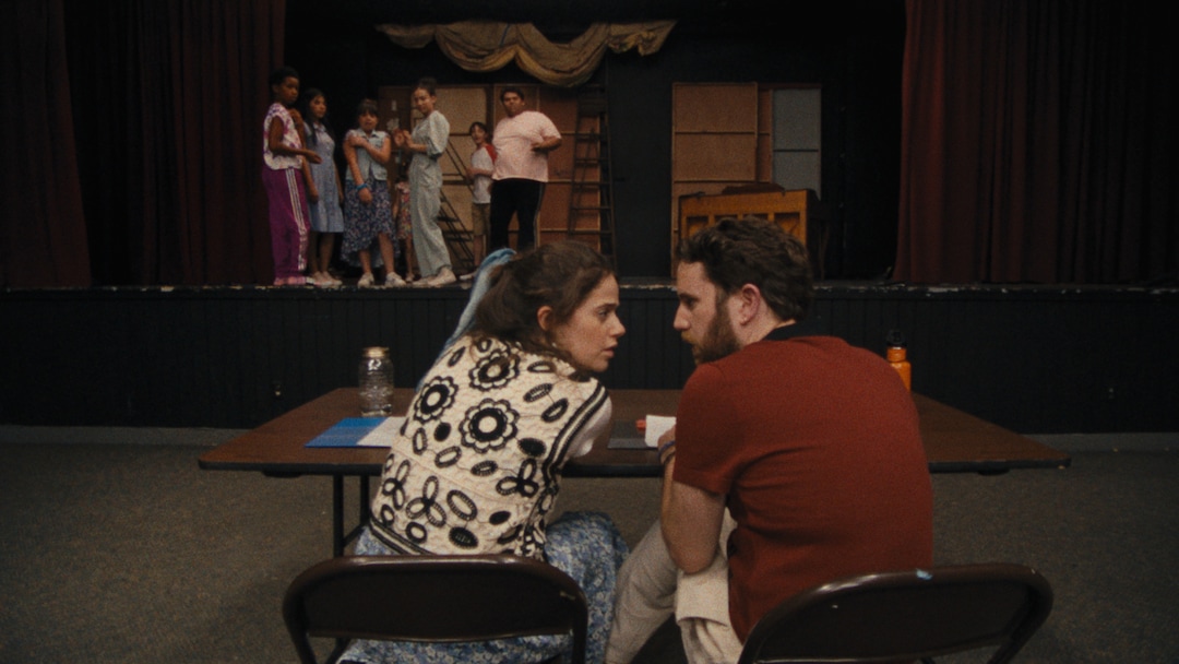 (Sundance Institute) Molly Gordon and Ben Platt (foreground), and, from left, Alexander Bello, Kyndra Sanchez, Bailee Bonick, Quinn Titcomb, Madisen Marie Lora, Donovan Colan and Luke Islam are part of the cast of "Theater Camp," by directed by Molly Gordon and Nick Lieberman, an official selection of the U.S. Dramatic competition at the 2023 Sundance Film Festival.