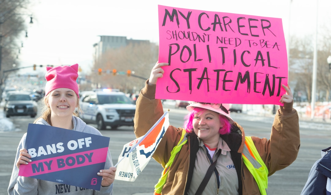 (Rick Egan  |  The Salt Lake Tribune)     Marchers make their way up State Street from Washington Square Park to the Capitol Building, in the 2020 Womxn's March in Salt Lake City, Saturday, Jan. 18, 2020.
