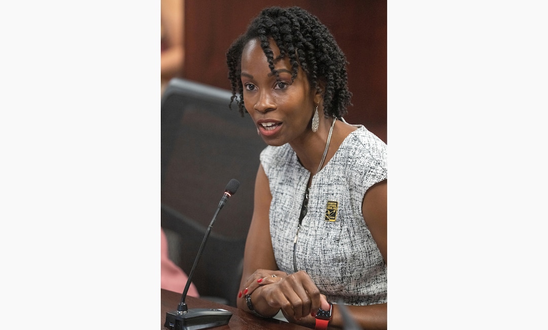 (Rick Egan | The Salt Lake Tribune)  Michelle Love-Day makes some comments representing the Utah Ethnic Studies Coalition, during a public hearing on the Utah State Board's recent rules for teaching about racism in the K-12 classroom at the State Board of Education in Salt Lake City, on Thursday, July 22, 2021.