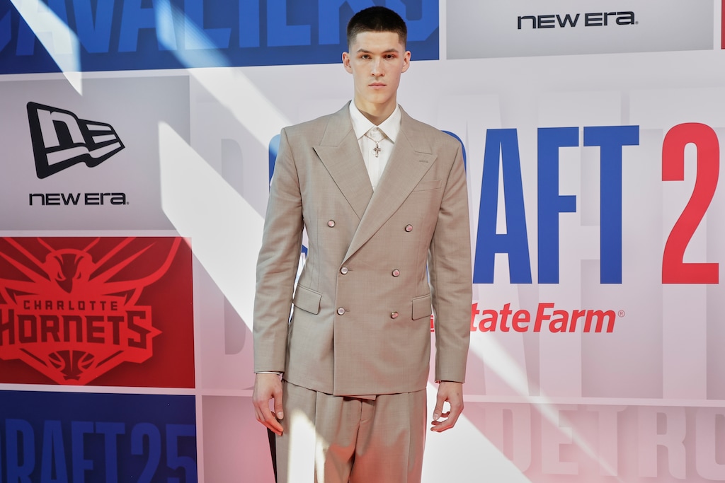 (Adam Hunger | AP) Egor Demin arrives for the first round of the NBA basketball draft, Wednesday, June 25, 2025, in New York.