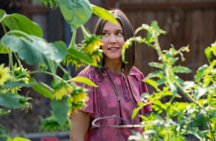 (Francisco Kjolseth | The Salt Lake Tribune) Salt Lake City Mayor Erin Mendenhall tours the newest community garden at Richmond Park, unveiled on Wednesday, Aug. 4, 2021.