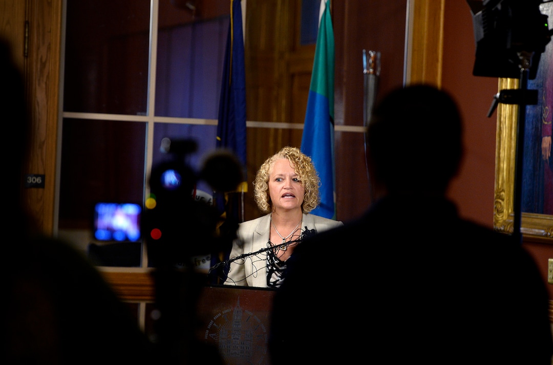 (Scott Sommerdorf   |  The Salt Lake Tribune)   Salt Lake City Mayor Jackie Biskupski announces that findings have been made, and that they have been given to SLCPD Chief Mike Brown. He will now decide the fate of the two officers involved in the Nurse Wubbels arrest, Wednesday, September 13, 2017.