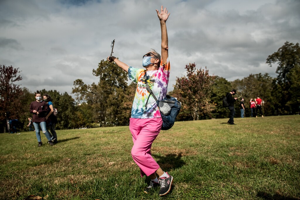 (Meridith Kohut | The New York Times)

An attendee dances at a rally at Freedom Park in Atlanta, after it was announced that Joe Biden was elected the 46th president of the United States, on Saturday, Nov. 7, 2020. "I'm here as an agent of good cheer, asking liberals to step back, take a longer view and recognize everything they've won," writes The New York Times opinion columnist Ross Douthat.