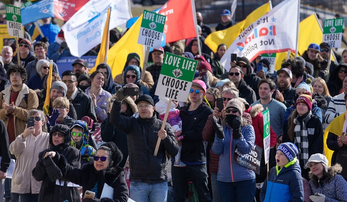 (Leah Hogsten | The Salt Lake Tribune)  Hundreds of anti-abortion activists rally at Pro-Life Utah's March for Life at the Utah Capitol on Saturday, in conjunction with the national March for Life in D.C., Jan. 22, 2022.