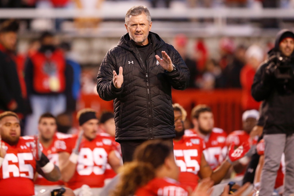 Utah head coach Kyle Whittingham looks on before the start of their NCAA college football game against Colorado in Salt Lake City on Nov. 30, 2019. The Utes are scheduled to host Arizona on Nov. 7 to start the 2020 season, but Utah's rising number of COVID-19 cases and shortage of hospital beds could disrupt that plan. (AP Photo/Rick Bowmer, File)
