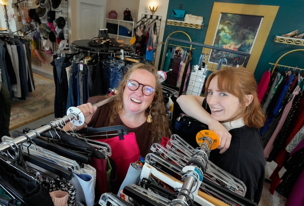 (Francisco Kjolseth | The Salt Lake Tribune) Taudine Andrew, left, and Lillian Sanders, co-owners of Curveture plus-size thrift in Provo, featuring clothes, art, shoes jewelry and more are pictured on Thursday, July 23, 2026.