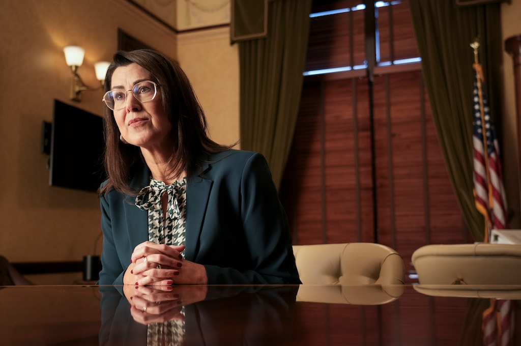 (Bethany Baker  |  The Salt Lake Tribune) Lt. Gov. Deidre Henderson speaks during an interview with The Salt Lake Tribune in her office at the Utah Capitol in Salt Lake City on Tuesday, Sept. 24, 2024. 