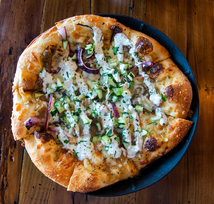 (Rick Egan  |  The Salt Lake Tribune)     The Gyro Trip Pizza, at Slackwater Pizzeria in Sandy, Thursday, March 5, 2020.