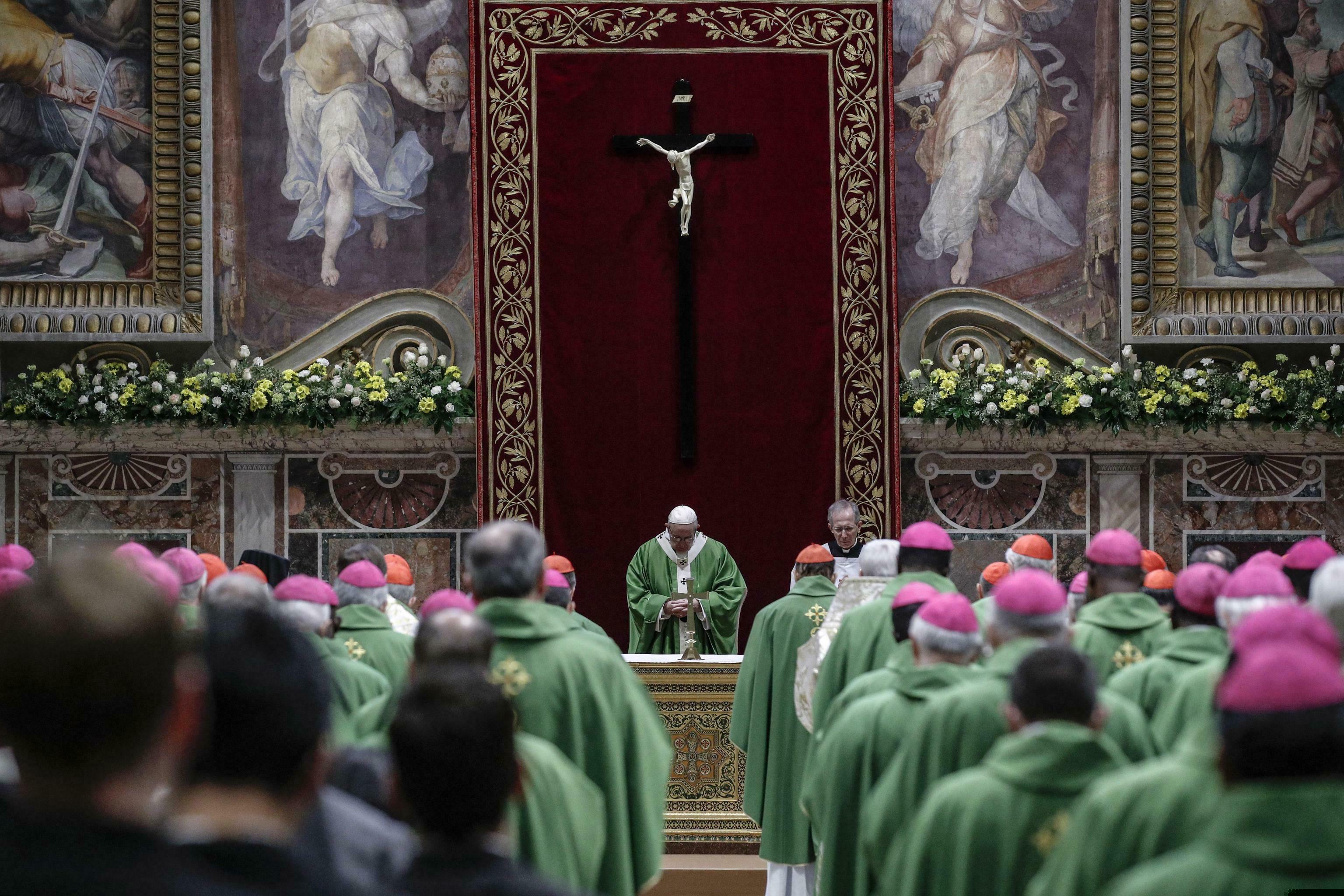 (Giuseppe Lami/Pool Photo via AP) In this Sunday, Feb. 24, 2019, file photo, Pope Francis celebrates Mass to conclude his extraordinary summit of Catholic leaders summoned to Rome for a tutorial on preventing clergy sexual abuse and protecting children from predator priests. The Vatican told bishops around the world on Thursday, July 16, 2020, they should report case of clergy sex crimes to police even when not legally bound to do so, in its latest effort to compel church leaders to protect minors from predator priests. The Vatican issued a long-awaited manual for bishops and religious superiors on conducting in-house investigations into allegations of priests who rape and molest minors and vulnerable adults.