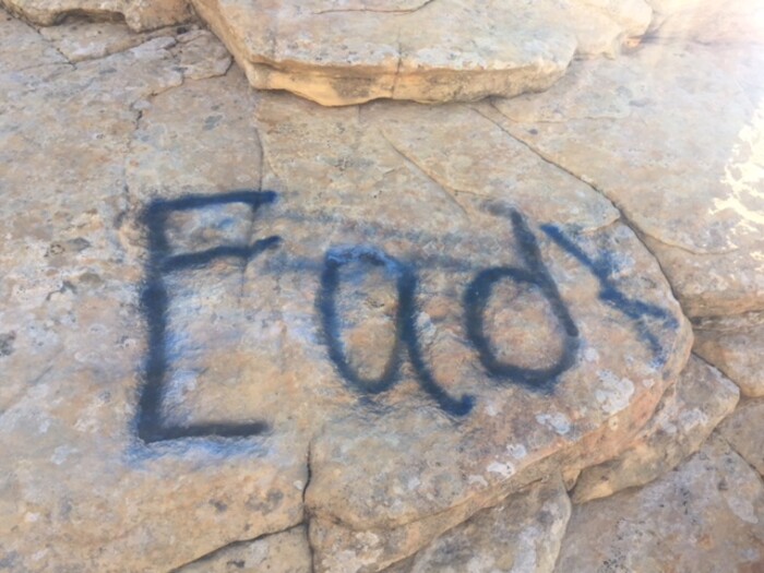 (Photo courtesy of Snow Canyon State Park) Snow Canyon State Park officials are looking for information on vandalism near White Rocks. Anyone with tips is asked to call 435-628-2255 or email snowcanyon@utah.gov.