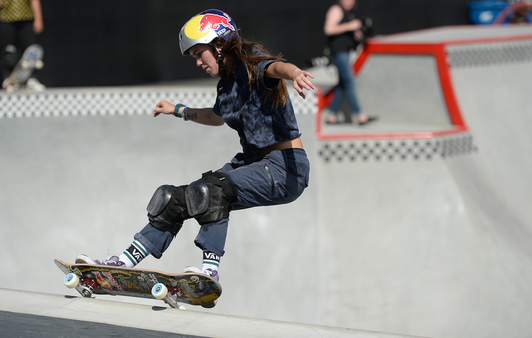 (Francisco Kjolseth  |  The Salt Lake Tribune)  Yndiara Asp, joins other pro skaters for a community skate and first look of the new Vans - Utah Sports Commission Skatepark at the Utah State Fairpark on Tuesday, Sept. 3, 2019.