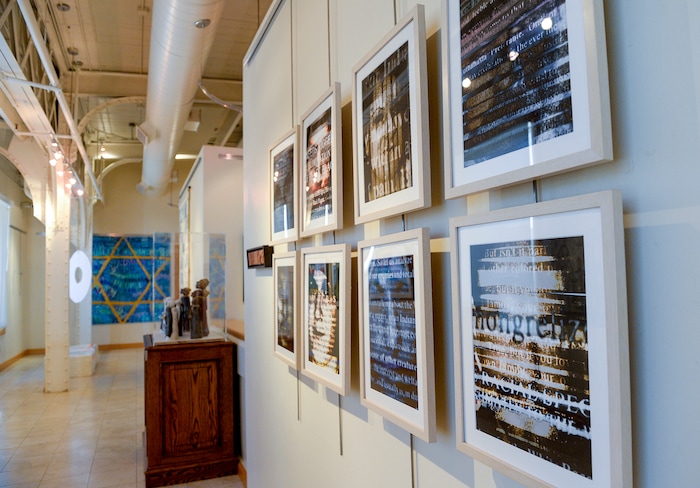 Leah Hogsten  |  The Salt Lake Tribune  The exhibit, "Speaking Volumes: Transforming Hate," opening Friday, June 15 at the Ogden Union Station Museum. The exhibit showcases 30 artists who transformed white-supremacist books into uplifting works of art.