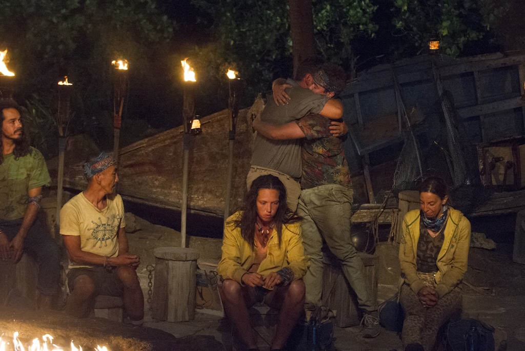 Jeffrey Neira  |  CBS EntertainmentOscar "Ozzy" Lusth, Tai Trang, Jeff Varner, Sarah Lacina, Zeke Smith and Debbie Wanner at Tribal Council on the seventh episode of "Survivor: Game Changers."