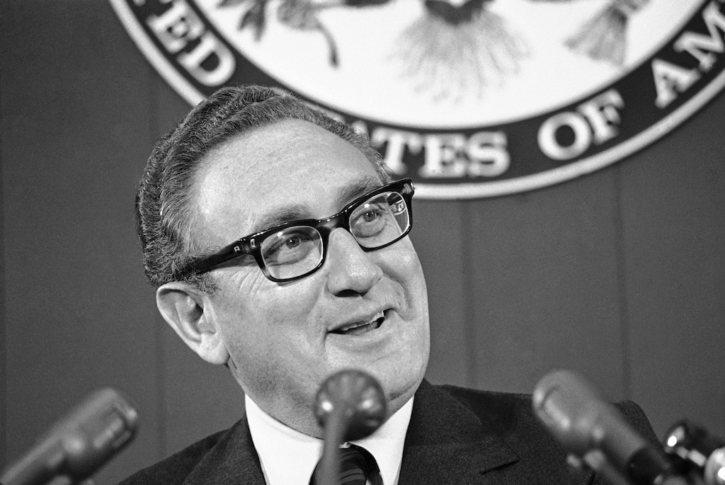 (AP Photo) Secretary of State Henry Kissinger briefs reporters, on Oct. 12, 1973, at the State Department in Washington.