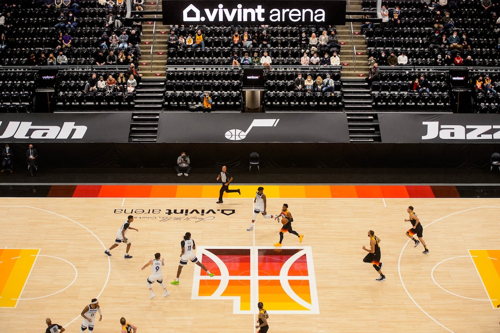 (Trent Nelson  |  The Salt Lake Tribune) A limited number of fans watch the Utah Jazz host the Minnesota Timberwolves, NBA basketball at Vivint Smart Home Arena in Salt Lake City on Saturday, Dec. 26, 2020.
