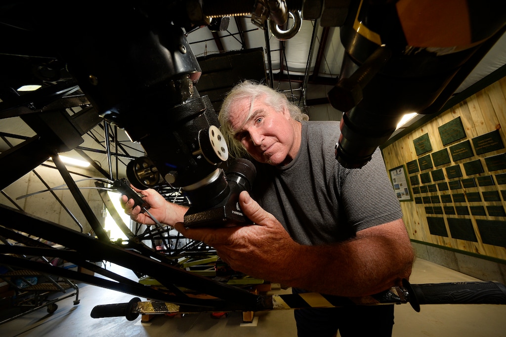 Scott Sommerdorf   |  The Salt Lake Tribune  Mike Clements with the 70 inch telescope he built in 2013 now housed at the Stansbury Park Observatory Complex, Friday, July 21, 2017. He believes it might be the largest amateur telescope in the world.