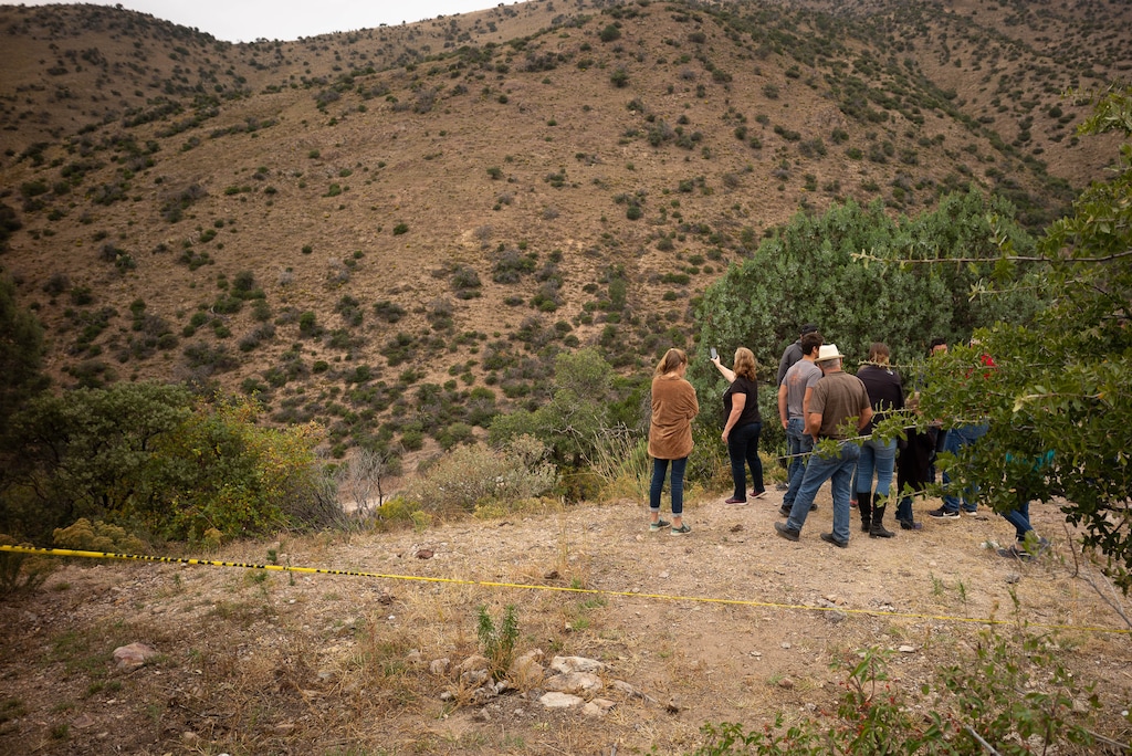 (Trent Nelson | The Salt Lake Tribune) Family members pause at the site where gunmen fired on two vehicles, killing Dawna Ray Langford and Christina Marie Langford, along with two of Dawna's children (Trevor, 11, and Rogan, 3) near La Mora, Sonora on Friday, Nov. 8, 2019.