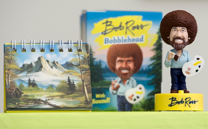 (Leah Hogsten  |  The Salt Lake Tribune)  A Bob Ross bobblehead doll with his recorded voice was proudly displayed at the front of the Bob Ross Paint-Along class, Saturday, January 6, 2018 at the Salt Lake City Public Library's Sweet Branch in the Avenues. 