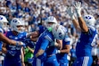 (Trent Nelson | The Salt Lake Tribune) BYU Cougars wide receiver Kyler Kasper (3) celebrates a touchdown as BYU hosts Arizona, NCAA football in Provo on Saturday, Sept. 12, 2026.
