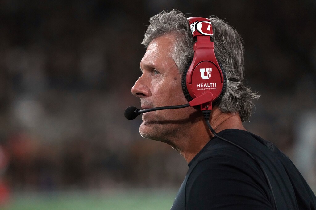 (Rick Scuteri | AP) Utah head coach Kyle Whittingham watches the clock in the second half during an NCAA college football game against Arizona State, Friday, Oct. 11, 2024, in Tempe, Ariz. Arizona State won 27-19.