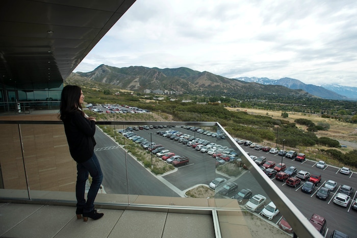 (Rick Egan  |  The Salt Lake Tribune)  Employees have a great view of the valley form the west patio at BioFire Diagnostic at Research Park. BioFire Diagnostic is one of the top performing companies in the Top Workplaces competition,Thursday, September 28, 2017.