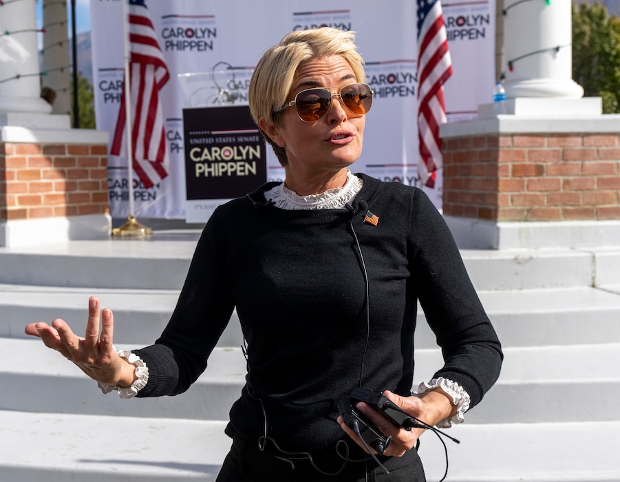 (Rick Egan | The Salt Lake Tribune) Carolyn Phippen announces that she is running for U.S. Senate, at Draper Historic Park, on Wednesday, Nov. 1, 2023.