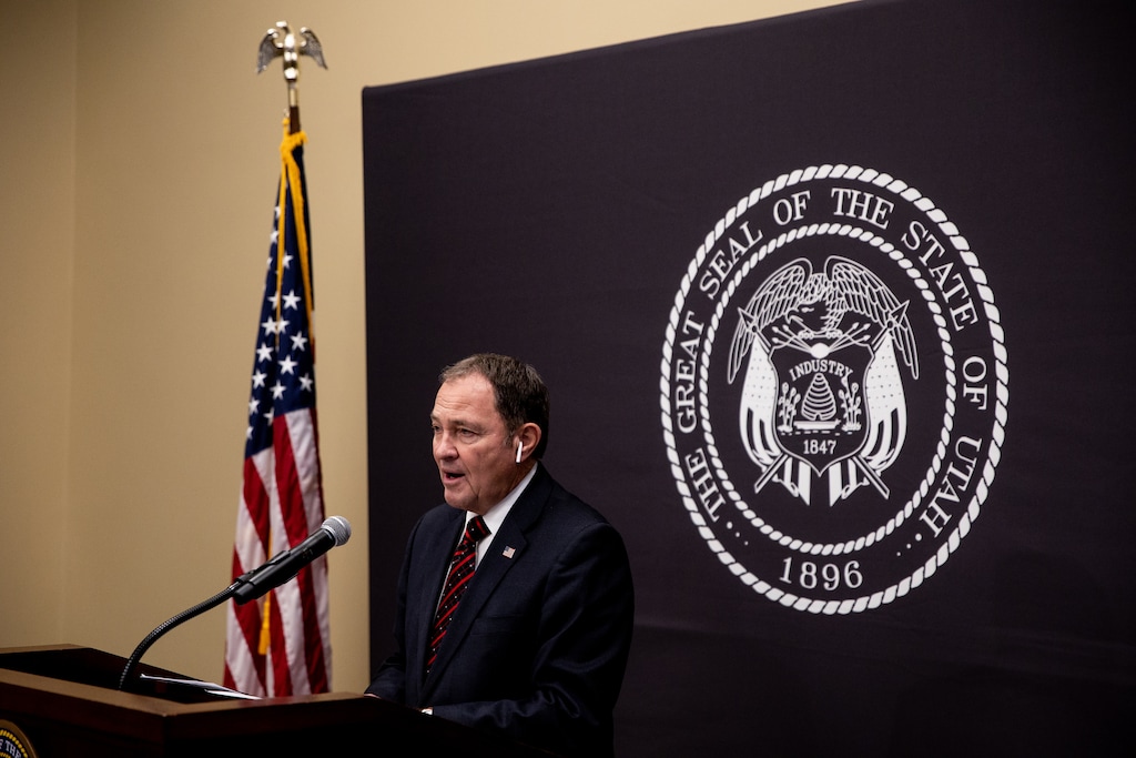 (Spenser Heaps | Deseret News, pool) Gov. Gary Herbert speaks during his monthly news conference at the Capitol in Salt Lake City on Thursday, Nov. 19, 2020.