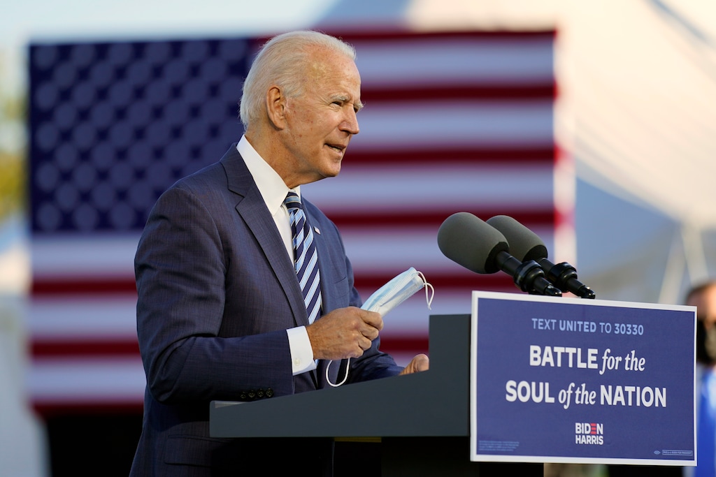 (Andrew Harnik | AP file photo) Democratic presidential candidate Joe Biden talks about wearing a face mask as he speaks at Gettysburg National Military Park in Gettysburg, Pa., on Oct. 6, 2020. An online list is being launched to show Latter-day Saints who are endorsing Biden.