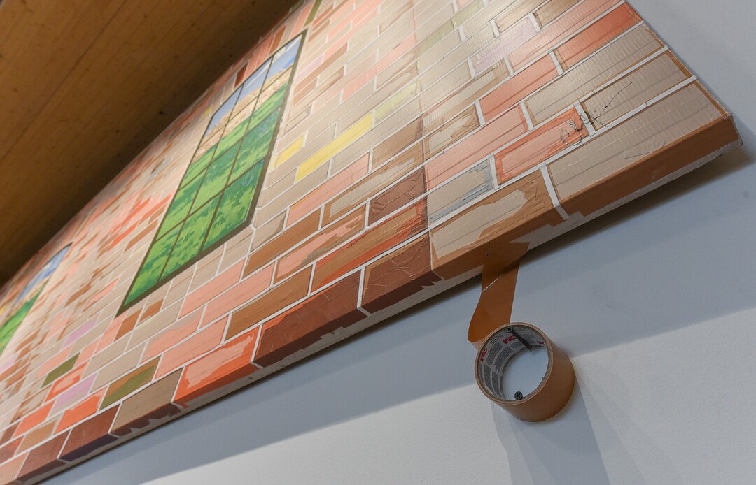 (Francisco Kjolseth  |  The Salt Lake Tribune)  Made entirely out of colored tape, the work by Utah artist Chad Farnes is on the display at Utah's newest liquor store in Herriman as staff gets ready for the opening on Friday, Aug. 30, 2019.