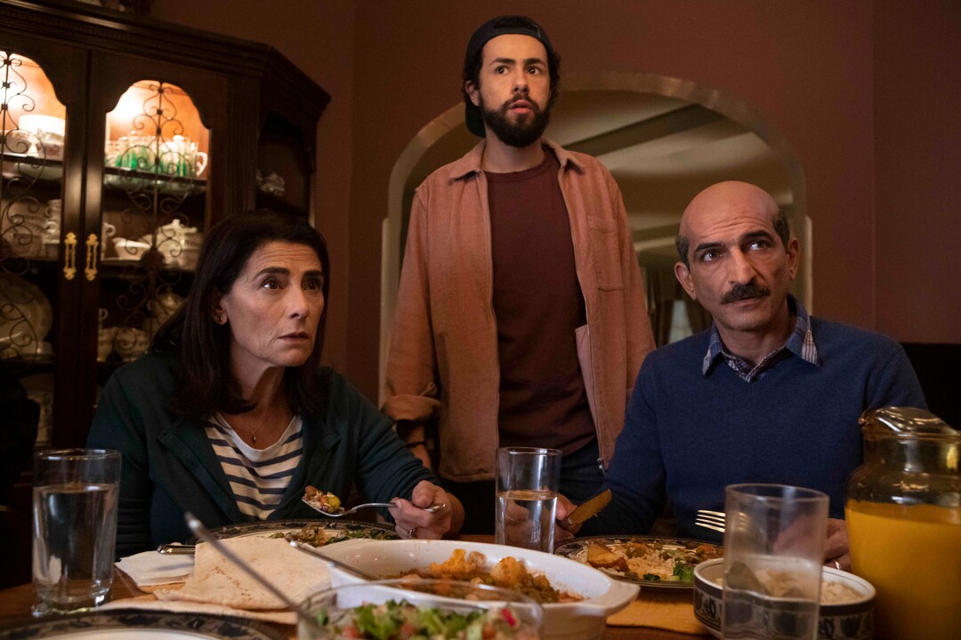 (Photo courtesy Hasan Amin/Hulu) Hiam Abbass stars as Ramy's mother, Maysa; Ramy Youssef stars as Ramy; and Amr Waked stars as Ramy's father, Farouk, in “Ramy.”