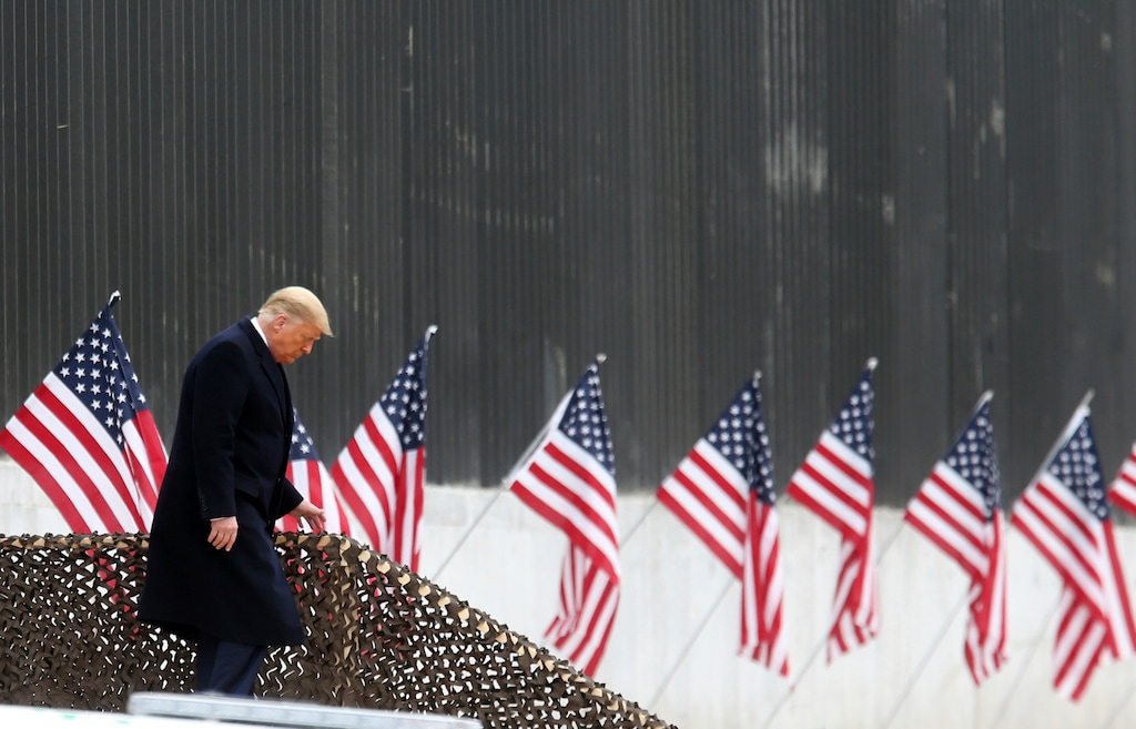 (Delcia Lopez | The Monitor via AP)

President Donald Trump walks down the steps before a speech near a section of the U.S.-Mexico border wall, Tuesday, Jan. 12, 2021, in Alamo, Texas.