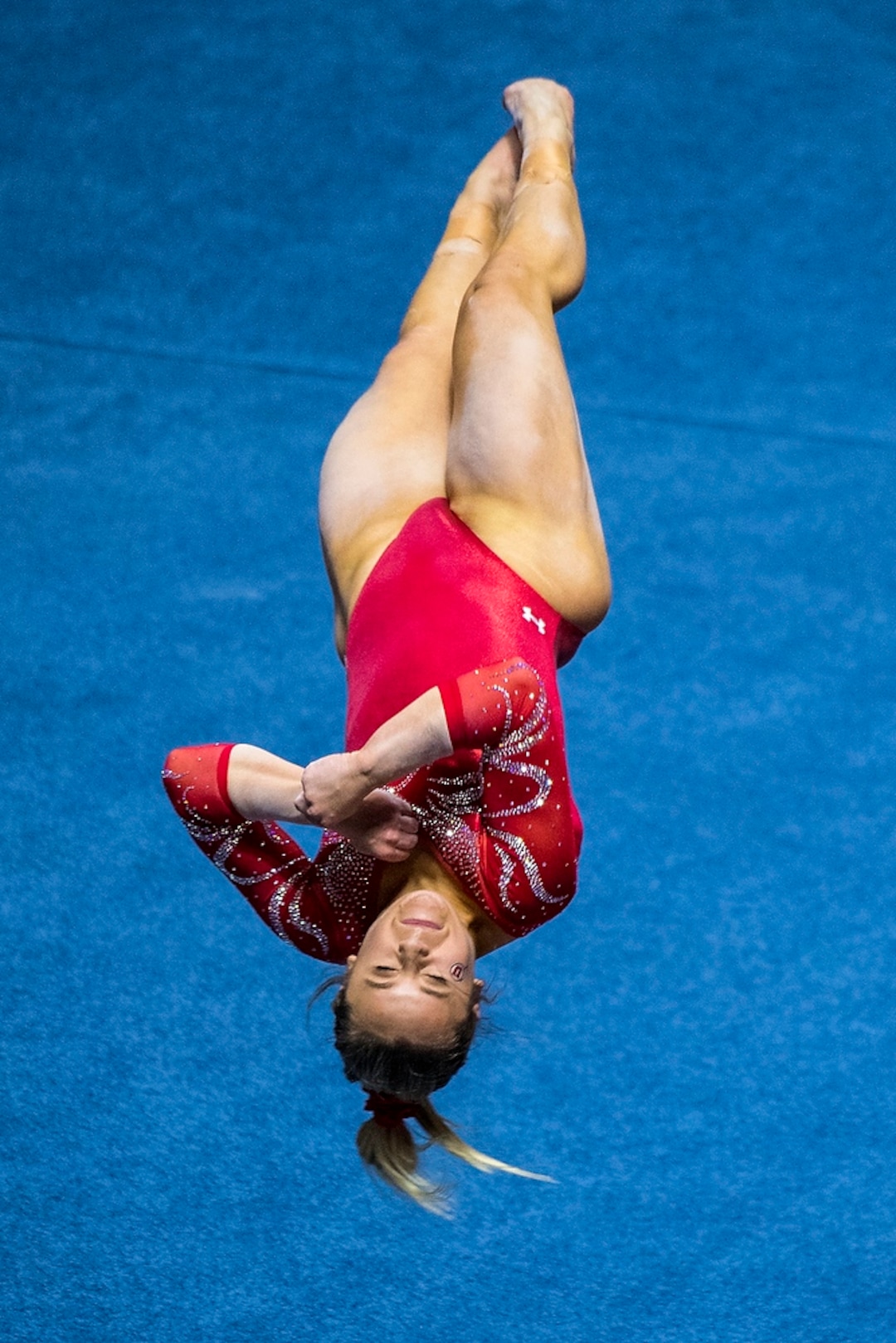 (Chris Detrick  |  The Salt Lake Tribune)  Utah's Sydney Soloski competes on the floor during the gymnastics meet against Brigham Young University Friday, January 5, 2018.  