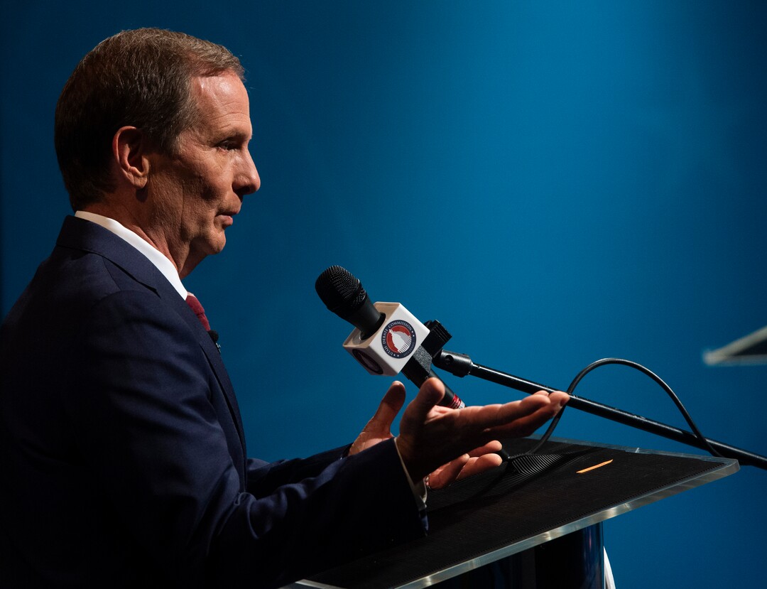 (Rick Egan  |  The Salt Lake Tribune)    J. Chris Stewart (R), answers questions from the media after the 2nd Congressional District debate between J. Robert Latham (L), Chris Stewart (R) and Kael Weston (D), at KSL Studio in Salt Lake City, on Monday, October 19, 2020
