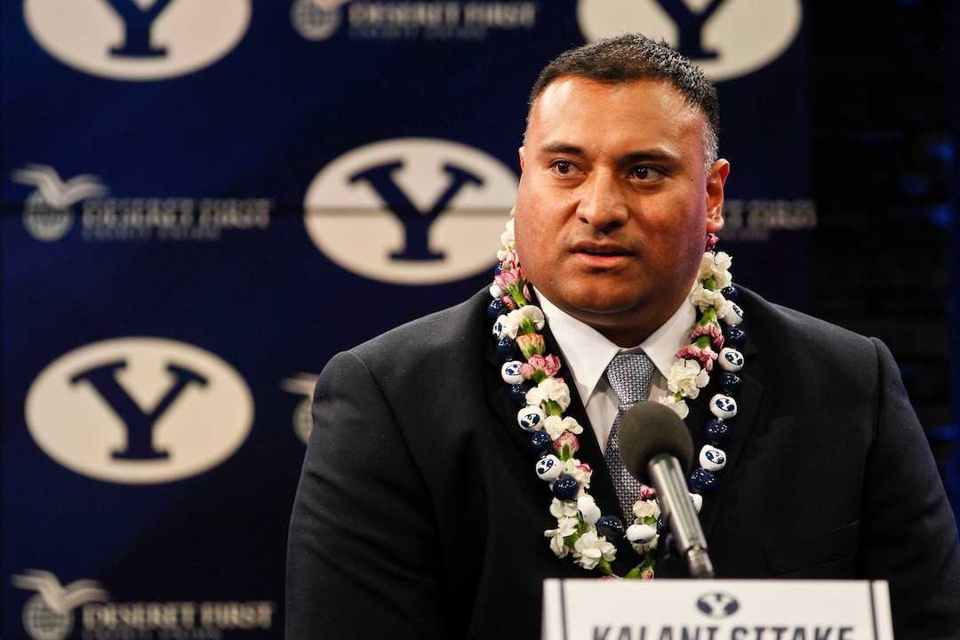 Kalani Sitake is introduced as the new football head coach for Brigham Young University during a news conference, Monday, Dec. 21, 2015 at the BYU Broadcasting Building in Provo, Utah. (Sammy Jo Hester/The Daily Herald via AP) MANDATORY CREDIT 