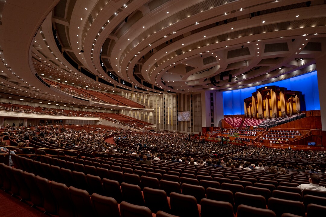 (Rick Egan | The Salt Lake Tribune) LDS faithful at the morning session of LDS General Conference, at the Conference Center on Saturday, April 2, 2022.
