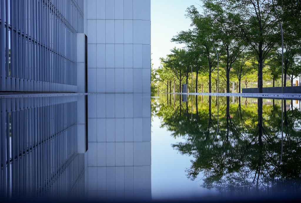 (Chris Samuels | The Salt Lake Tribune) A reflection pool at the Orrin G. Hatch Federal Courthouse in Salt Lake City, Monday, July 28, 2025.