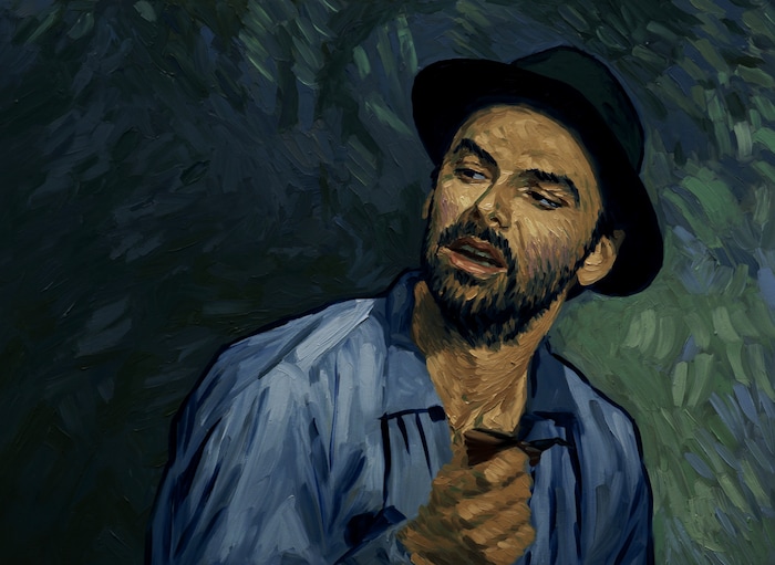 (Courtesy Good Deed Entertainment) A boatman (performed by Aidan Turner) tells of his encounters with Vincent Van Gogh, in a scene from the animated drama "Loving Vincent," inspired by the works of Vincent Van Gogh.