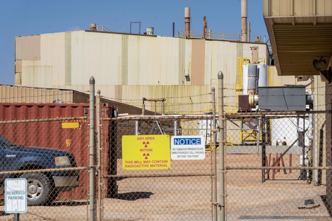 (Rick Egan | The Salt Lake Tribune) A bottle of Uranium Ore at the White Mesa Mill in Blanding, on Thursday, Sept. 16, 2021.