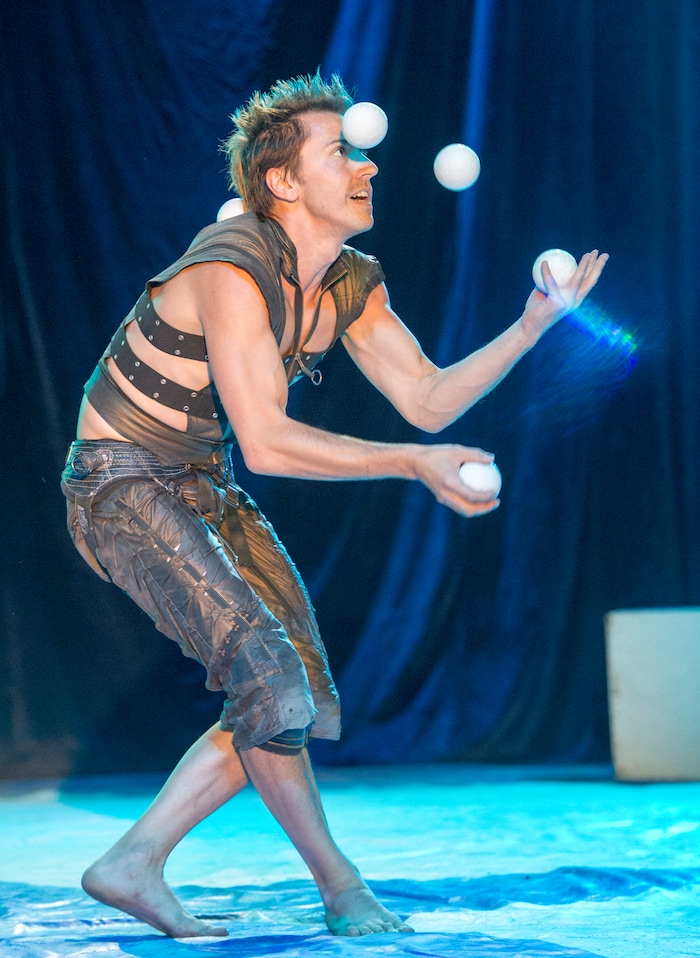 (Rick Egan  |  The Salt Lake Tribune)   A juggler performs at the Big Top Circus Spectacular,  at the Utah State Fair, Sunday, September 10, 2017.


