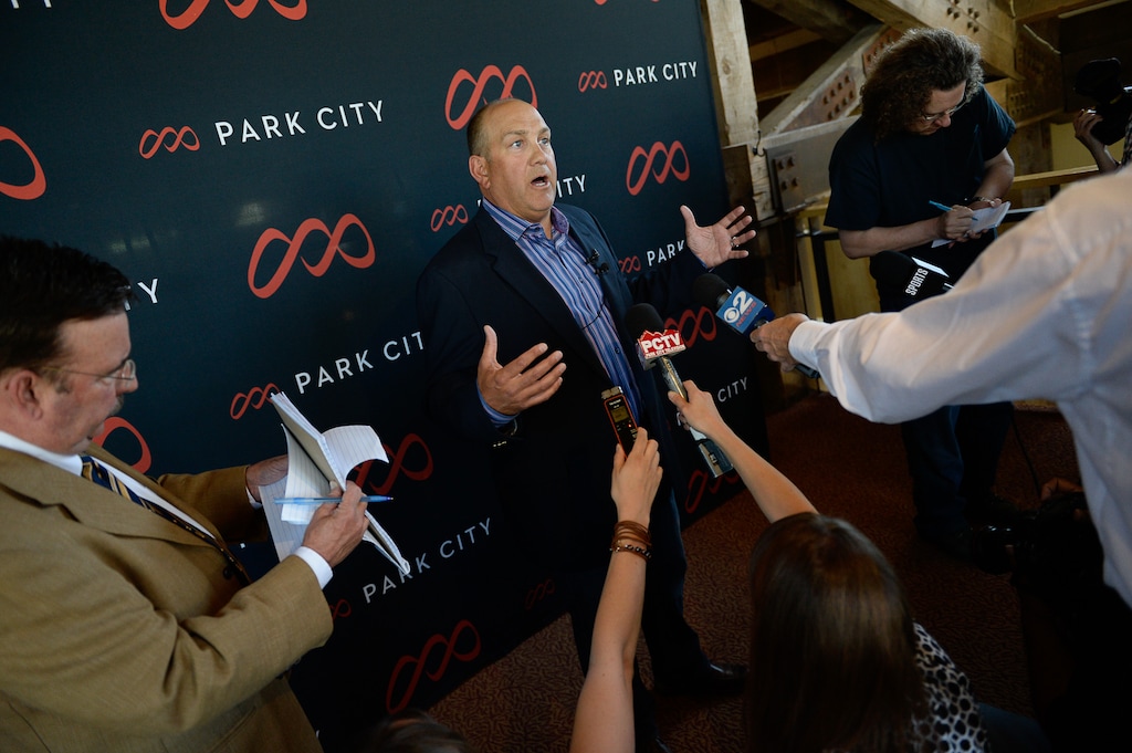 Francisco Kjolseth | The Salt Lake Tribune
Bill Rock, Chief Operating Officer of Vail Resorts speaks with the media in Park City following the unveiling of the Resort's new logo, brand, digital presence, signage, uniforms and new trail map. Last season, Vail Resorts announced a $50 million capital improvement project to connect Park City Mountain Resort and Canyons Resort, creating the largest single ski area in the country with more than 7,300 acres of skiable terrain.
