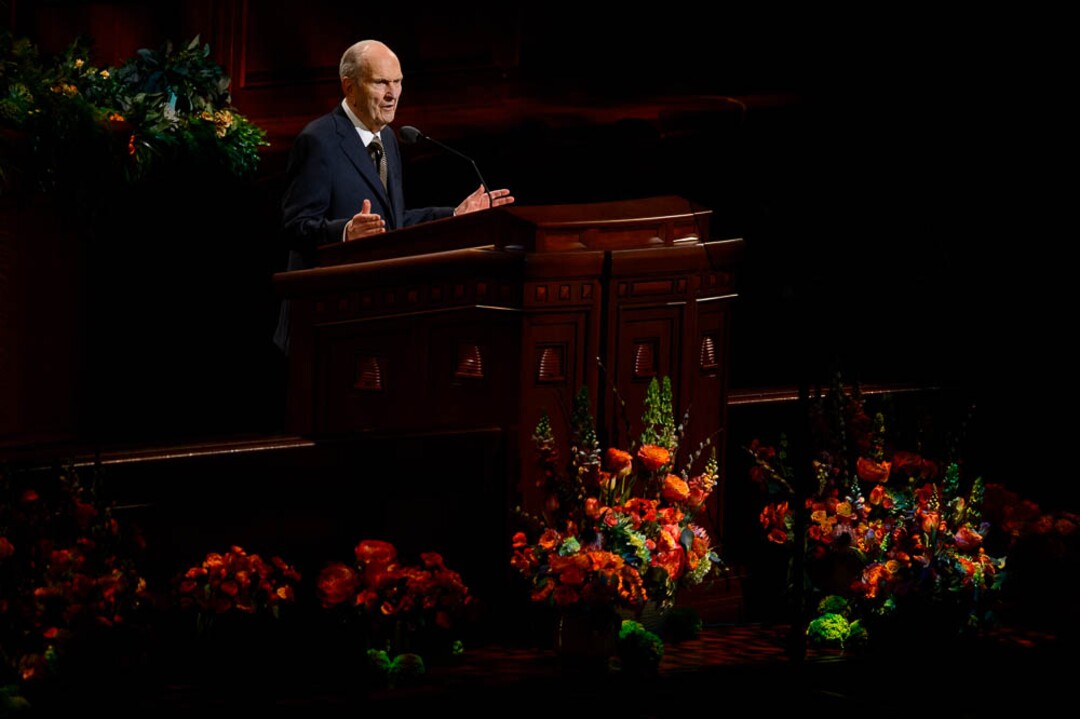 (Trent Nelson  |  The Salt Lake Tribune)  President Russell M. Nelson announces new temples during the afternoon session of the189th Annual General Conference of The Church of Jesus Christ of Latter-day Saints in Salt Lake City on Sunday April 7, 2019.