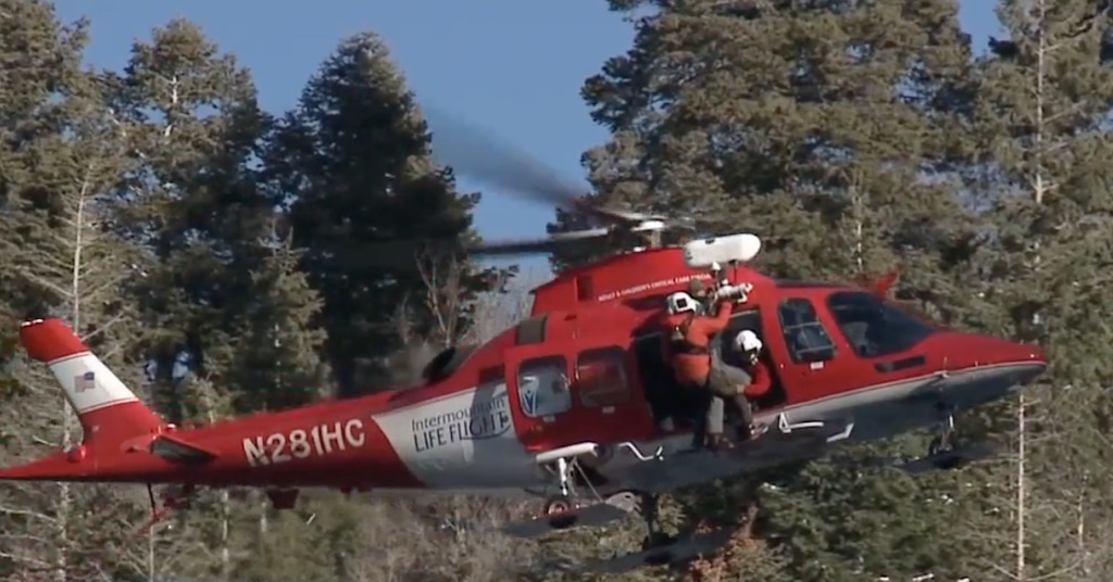 (Screen grab) A screen grab image from Fox 13 footage of an Intermountain Life Flight helicopter crew that responded to Saturday's deadly avalanche in Mill Creek Canyon. Fox 13 is a reporting parter of The Salt Lake Tribune.