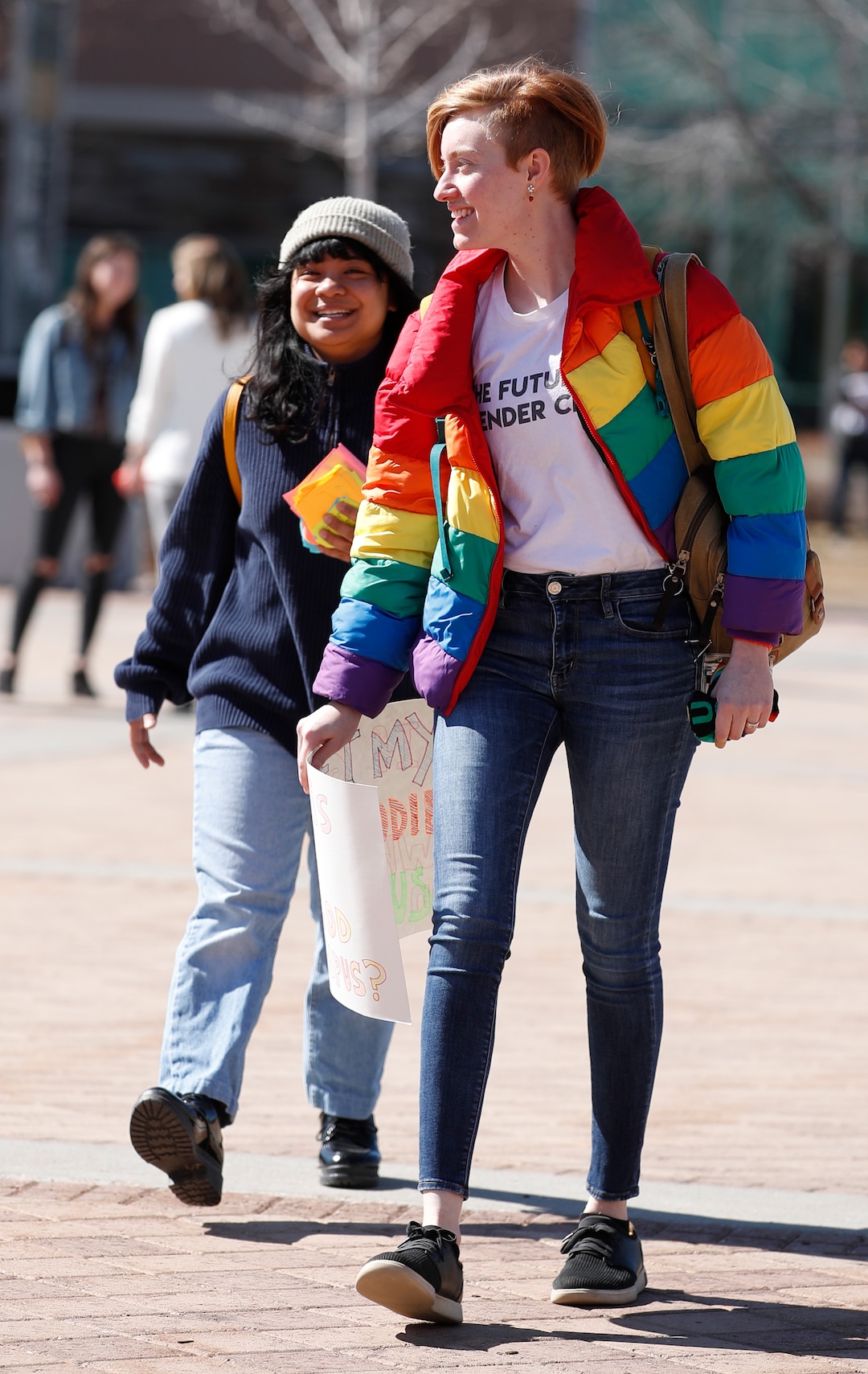 (George Frey  |  special to The Salt Lake Tribune) BYU students and others gather in front of the Ernest L. Wilkinson Student Center on the campus of Brigham Young University to protest BYUÕs rollback of a newly announced policy change on LGBTQ students on March 5, 2020 in Provo, Utah.