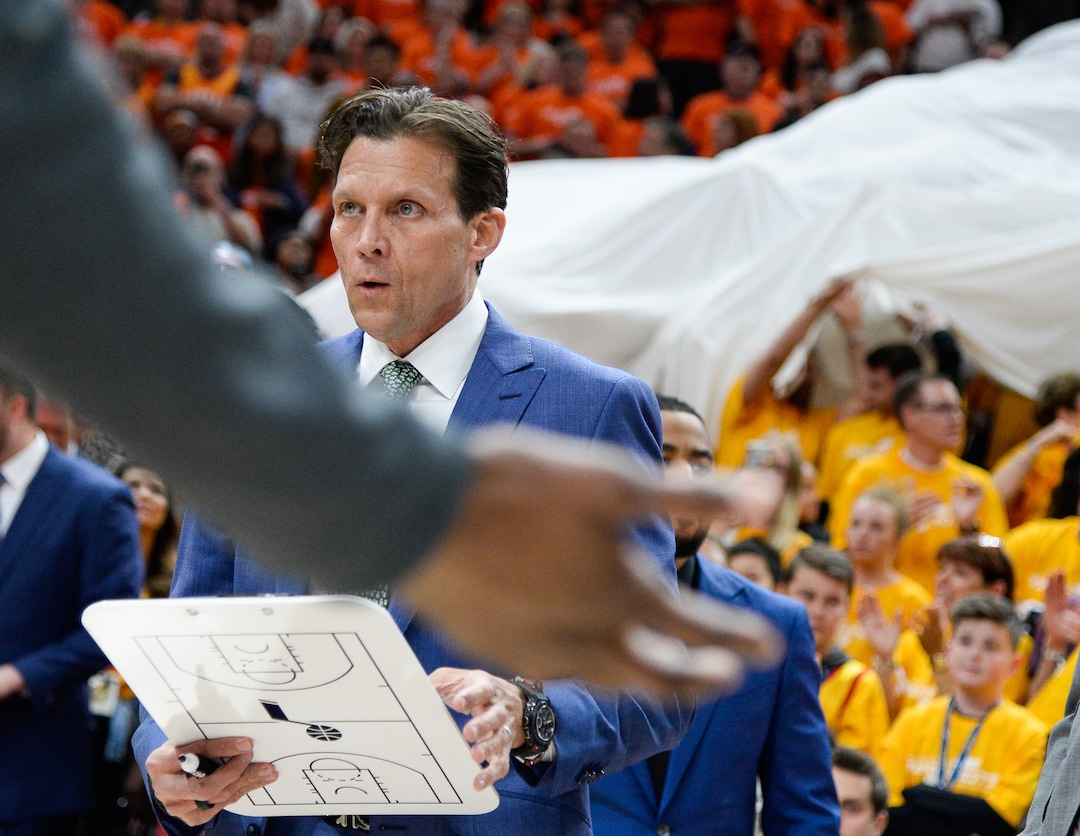 (Francisco Kjolseth  |  The Salt Lake Tribune)  Utah Jazz head coach Quin Snyder prior to Game 3 of a first-round NBA basketball playoff series against the Rockets in Salt Lake City, Saturday, April 20, 2019.