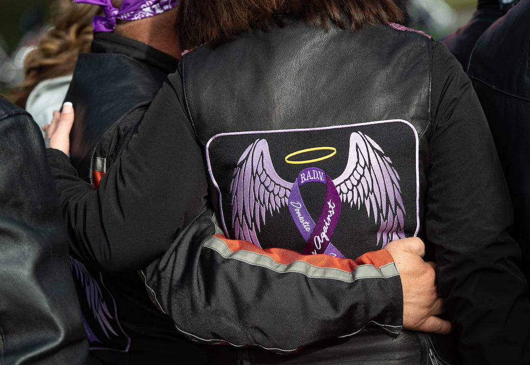 (Francisco Kjolseth  |  The Salt Lake Tribune) Bikers Against Domestic Violence show their support for the YWCA Utah as they gather at Liberty Park in Salt Lake City, on Saturday, Oct. 17, 2020, to recognize the thousands of individuals in Utah who are impacted by domestic violence each year for the Stop the Violence Utah campaign.