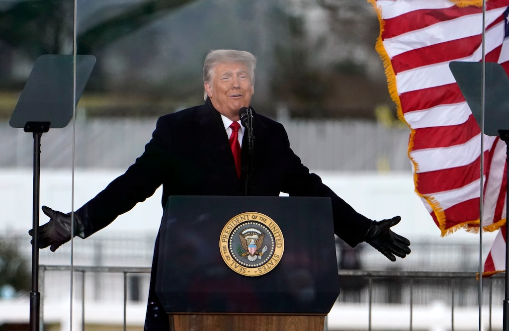 President Donald Trump speaks at a rally Wednesday, Jan. 6, 2021, in Washington. (AP Photo/Jacquelyn Martin)