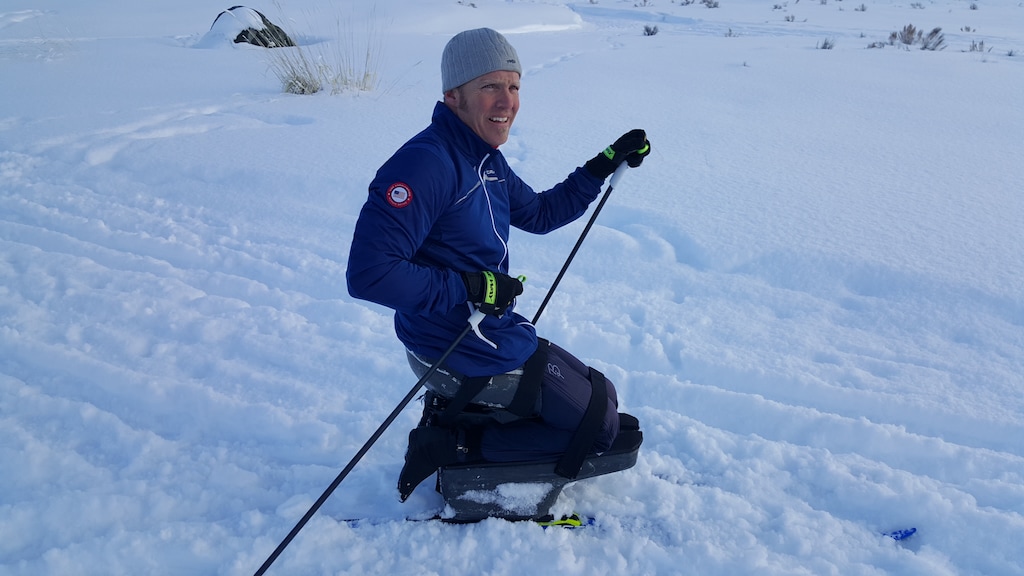 (Photo courtesy of University of Utah) Sean Halsted, a U.S. Paralympic cross country skier, tries out an earlier version of the sitski made for him by mechanical engineering students at the University of Utah. Halsted is competing in four events this week at the 2018 Winter Paralympics in Pyeongchang, South Korea.