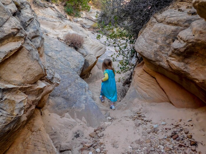 Erin Alberty  |  The Salt Lake TribuneA young hiker weaves her way into Surprise Canyon on Oct. 4, 2015 in Capitol Reef National Park.