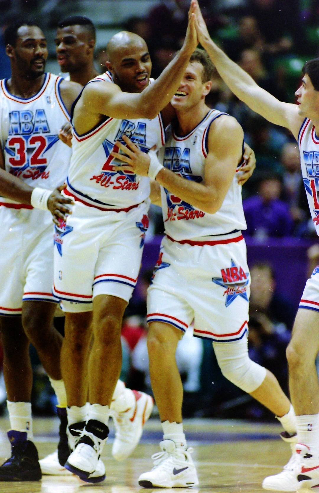 (Steve Griffin | Tribune file photo) Karl Malone (32), Charles Barkley (23), Dan Majerle (3) and John Stockton (12) play for the Western Conference team in the 1993 All-Star Game at the Delta Center in Salt Lake City, Sunday, Feb. 21, 1993.