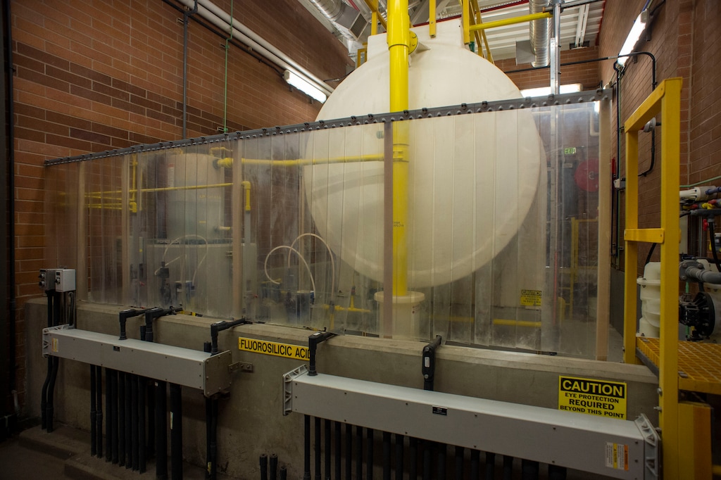 (Rick Egan | The Salt Lake Tribune) The fluoride feed tank at the Southwest Groundwater Treatment Plant in West Jordan, Tuesday, Feb. 19. 2019